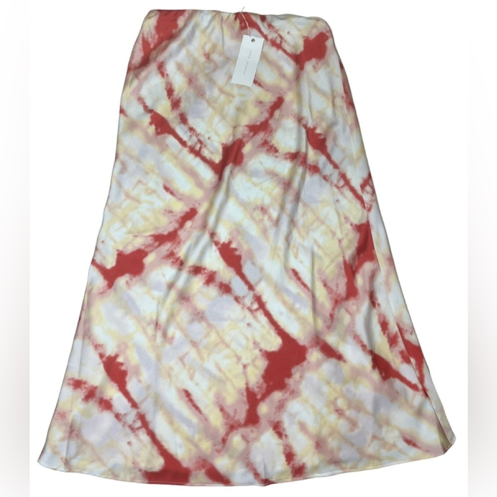 Lush Tie Dye Satin Midi High Waist Skirt Coral red & Cream Large NWT